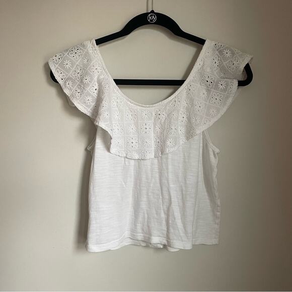 American Eagle White Ruffled Eyelet Flutter Sleeve Blouse Dainty White Top - Picture 3 of 5